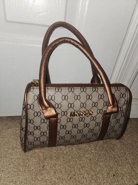 Metallic Brown Logo-Detail Satchel Handbag